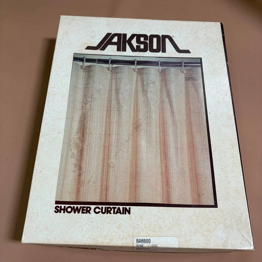 Vintage Jakson Bamboo Shower Curtain Bone 6x6 100% Vinyl Made in USA Retro MCM